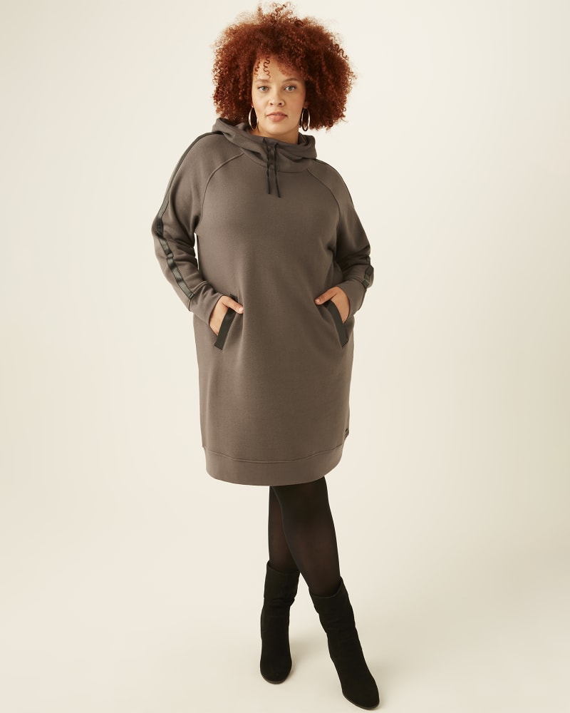 Plus size model with hourglass body shape wearing Olivia Fleece Sweatshirt Dress by Marc NY | Dia&Co | dia_product_style_image_id:171460